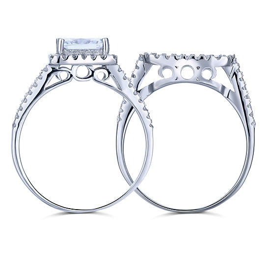 1.5 Carat Princess Simulated Diamond Solid 925 Sterling Silver Wedding Promise Engagement Ring Set  XFR8141