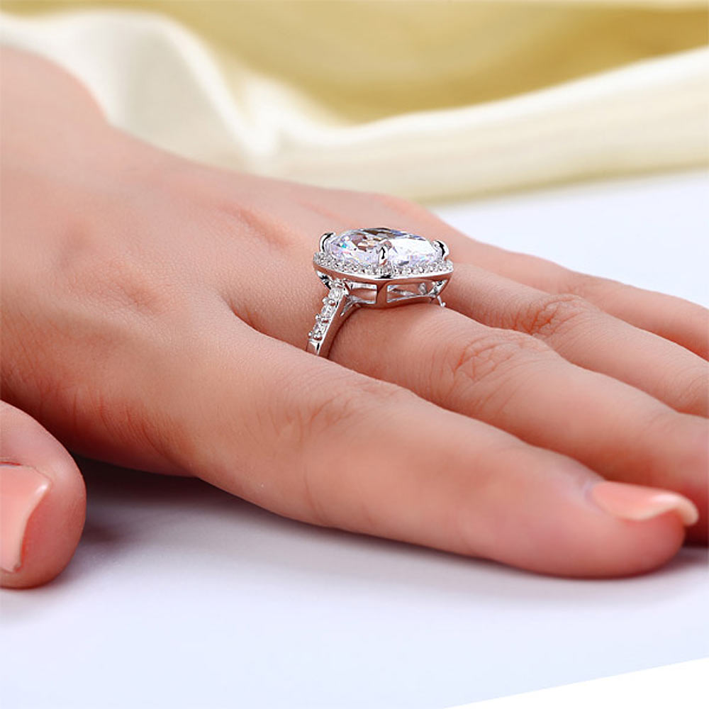 925 Sterling Silver Luxury Engagement Ring 6 Ct Cushion Simulated Diamond XFR8149