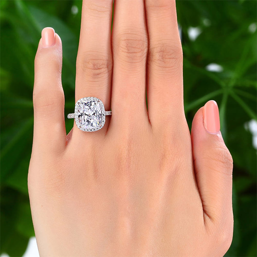 925 Sterling Silver Luxury Engagement Ring 6 Ct Cushion Simulated Diamond XFR8149