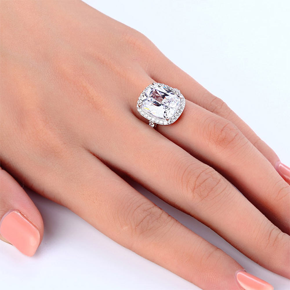 925 Sterling Silver Luxury Engagement Ring 6 Ct Cushion Simulated Diamond XFR8149