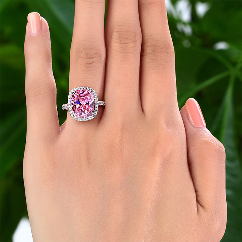925 Sterling Silver Luxury Engagement Ring 6 Ct Cushion Fancy Pink Simulated Diamond XFR8150