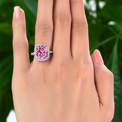 925 Sterling Silver Luxury Engagement Ring 6 Ct Cushion Fancy Pink Simulated Diamond XFR8150