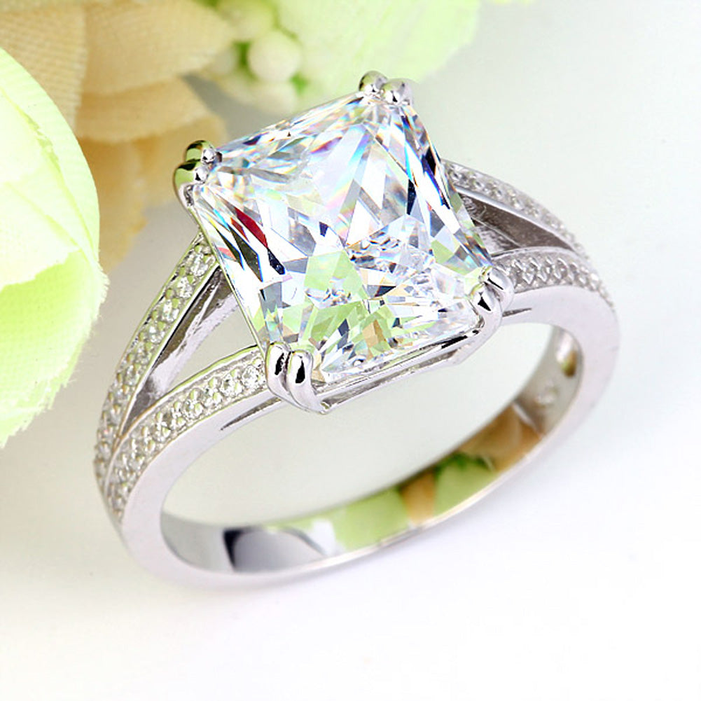 Solid 925 Sterling Silver Luxury Ring Anniversary 6 Carat Simulated Diamante XFR8152
