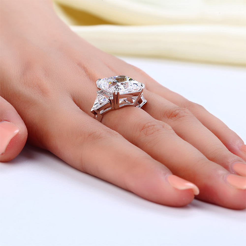 Solid 925 Sterling Silver Three-Stone Luxury Ring Anniversary 8 Carat Simulated Diamond XFR8155