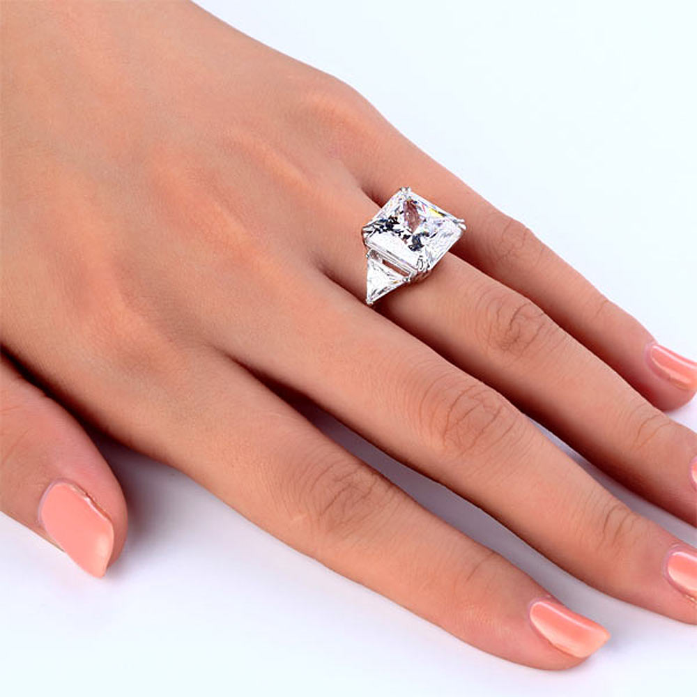 Solid 925 Sterling Silver Three-Stone Luxury Ring Anniversary 8 Carat Simulated Diamond XFR8155