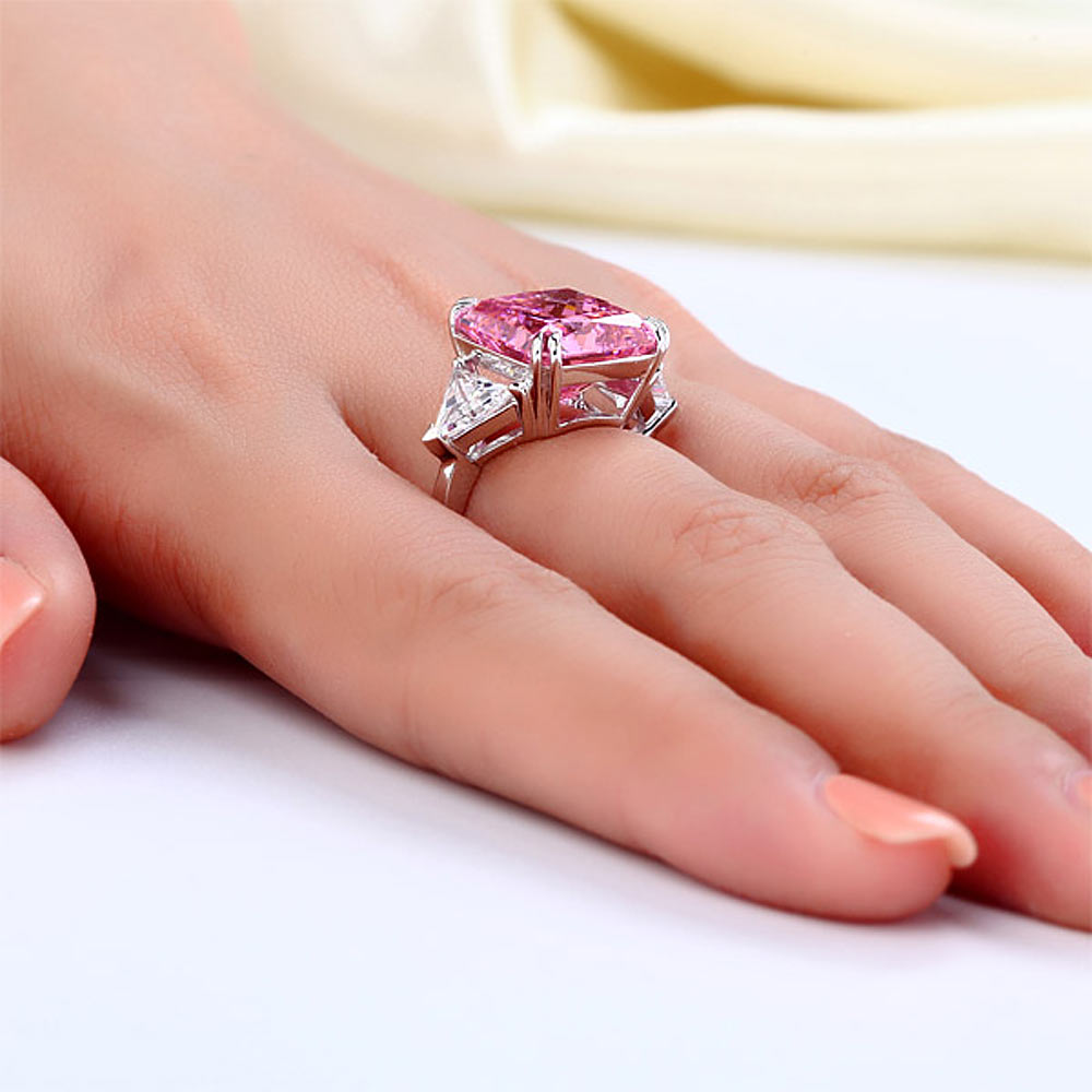 925 Sterling Silver Three-Stone Luxury Ring 8 Carat Fancy Pink Simulated Diamond XFR8156
