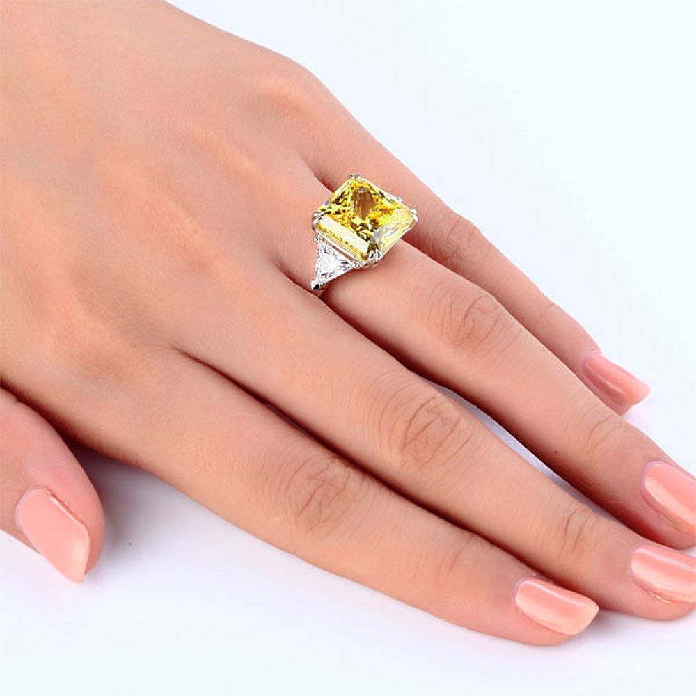 Solid 925 Sterling Silver Three-Stone Luxury Ring 8 Carat Yellow Canary Simulated Diamond XFR8157