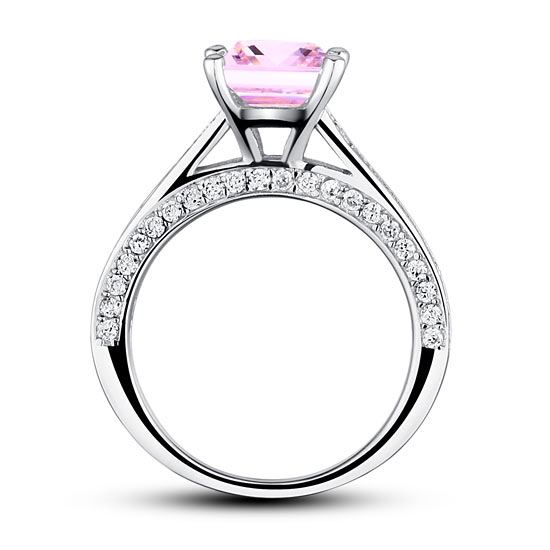 1.5 Carat Princess Cut Fancy Pink Simulated Diamond 925 Sterling Silver Wedding Engagement Ring XFR8195