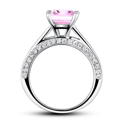 1.5 Carat Princess Cut Fancy Pink Simulated Diamond 925 Sterling Silver Wedding Engagement Ring XFR8195