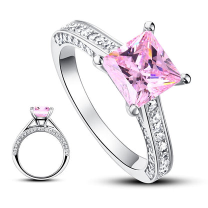 1.5 Carat Princess Cut Fancy Pink Simulated Diamond 925 Sterling Silver Wedding Engagement Ring XFR8195
