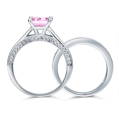 1.5 Carat Princess Cut 2-Pc Fancy Pink Simulated Diamond 925 Sterling Silver Wedding Engagement Ring Set XFR8195S