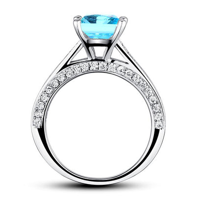 1.5 Carat Princess Cut Fancy Blue Simulated Diamond 925 Sterling Silver Wedding Engagement Ring XFR8196