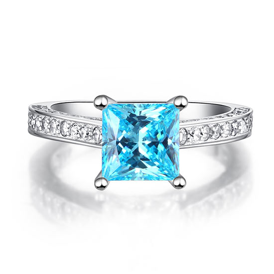1.5 Carat Princess Cut Fancy Blue Simulated Diamond 925 Sterling Silver Wedding Engagement Ring XFR8196