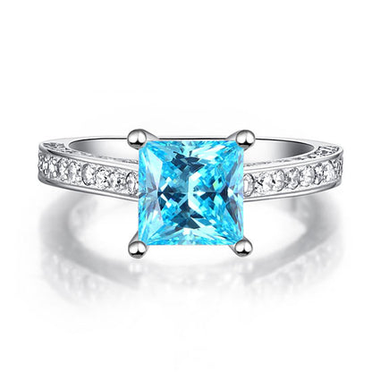1.5 Carat Princess Cut Fancy Blue Simulated Diamond 925 Sterling Silver Wedding Engagement Ring XFR8196