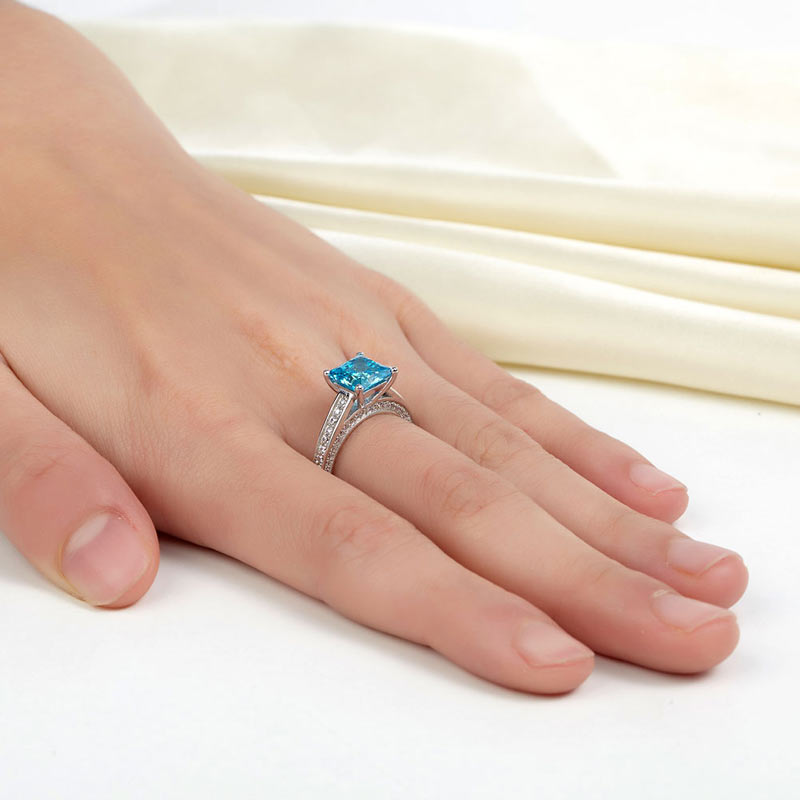 1.5 Carat Princess Cut Fancy Blue Simulated Diamond 925 Sterling Silver Wedding Engagement Ring XFR8196