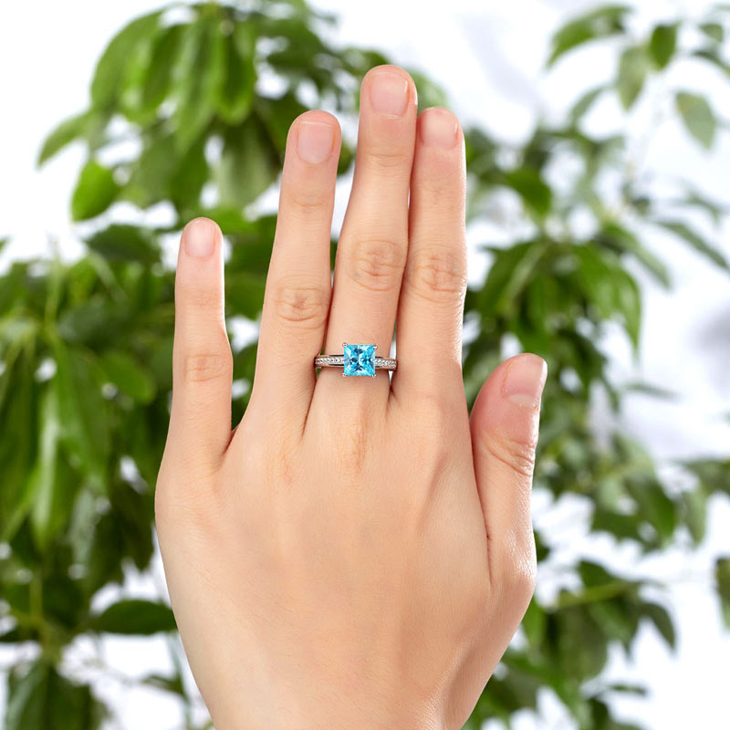 1.5 Carat Princess Cut Fancy Blue Simulated Diamond 925 Sterling Silver Wedding Engagement Ring XFR8196