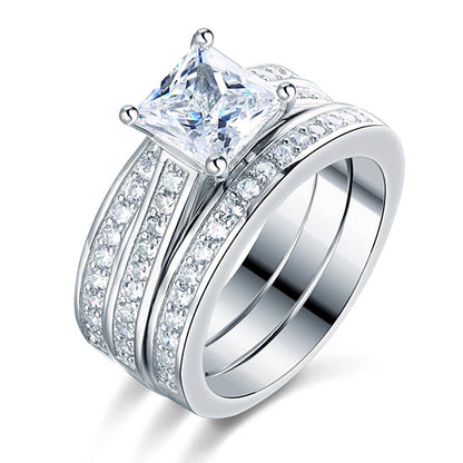 925 Sterling Silver 3 Pcs Wedding Engagement Ring Set Simulated Diamond XFR8197