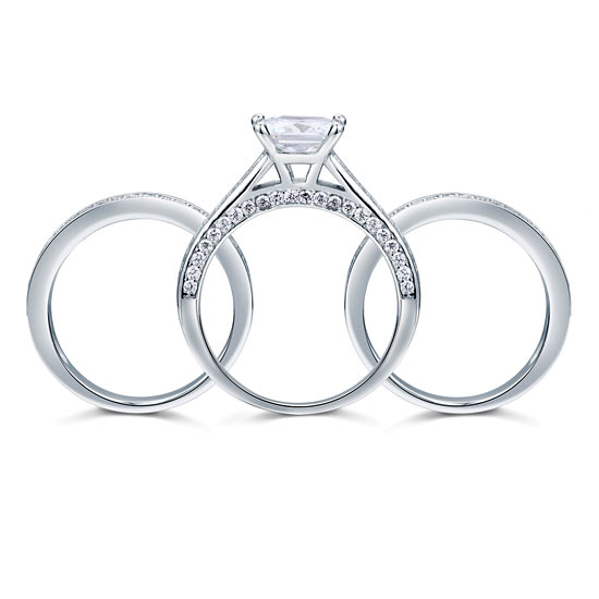 925 Sterling Silver 3 Pcs Wedding Engagement Ring Set Simulated Diamond XFR8197