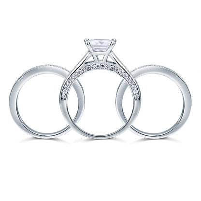 925 Sterling Silver 3 Pcs Wedding Engagement Ring Set Simulated Diamond XFR8197