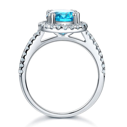 925 Sterling Silver Wedding Engagement Halo Ring 2 Carat Fancy Blue Simulated Diamond XFR8200