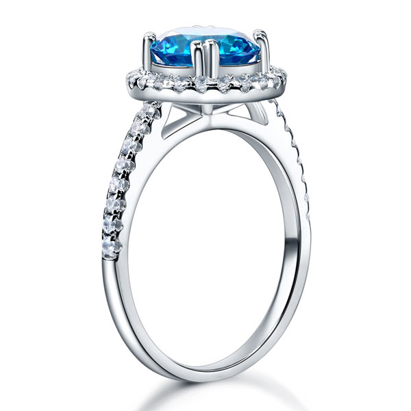 925 Sterling Silver Wedding Engagement Halo Ring 2 Carat Fancy Blue Simulated Diamond XFR8200