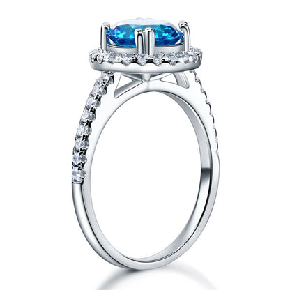 925 Sterling Silver Wedding Engagement Halo Ring 2 Carat Fancy Blue Simulated Diamond XFR8200