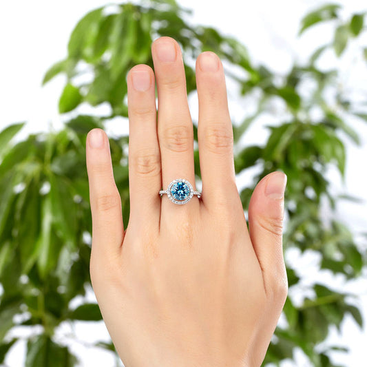 925 Sterling Silver Wedding Engagement Halo Ring 2 Carat Fancy Blue Simulated Diamond XFR8200