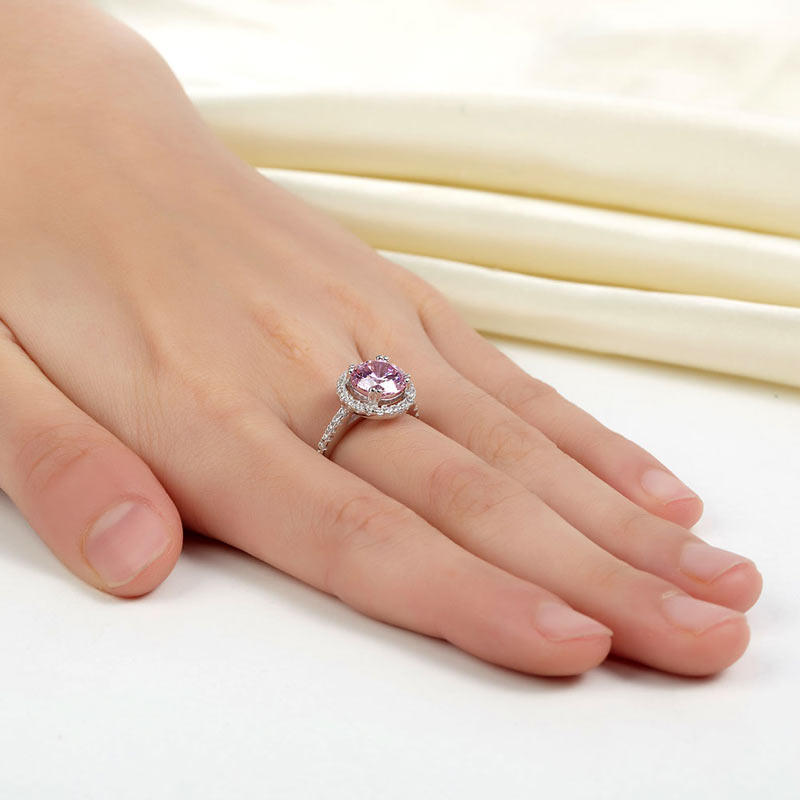 925 Sterling Silver Wedding Engagement Halo Ring 2 Carat Fancy Pink Simulated Diamond XFR8201