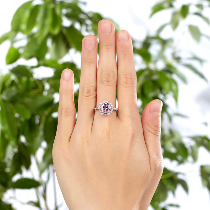 925 Sterling Silver Wedding Engagement Halo Ring 2 Carat Fancy Pink Simulated Diamond XFR8201