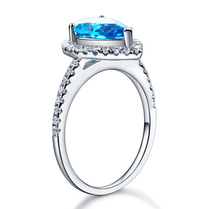Sterling 925 Silver Wedding Engagement Ring Pear Blue Simulated Diamond Jewelry XFR8202
