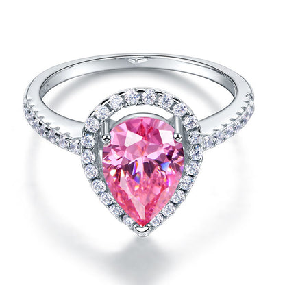 Sterling 925 Silver Wedding Engagement Ring Pear Fancy Pink Simulated Diamond Jewelry XFR8203