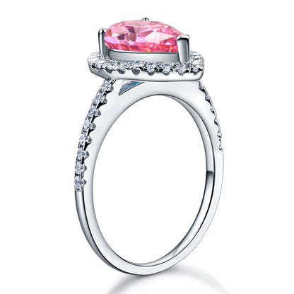 Sterling 925 Silver Wedding Engagement Ring Pear Fancy Pink Simulated Diamond Jewelry XFR8203
