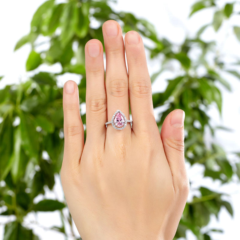Sterling 925 Silver Wedding Engagement Ring Pear Fancy Pink Simulated Diamond Jewelry XFR8203