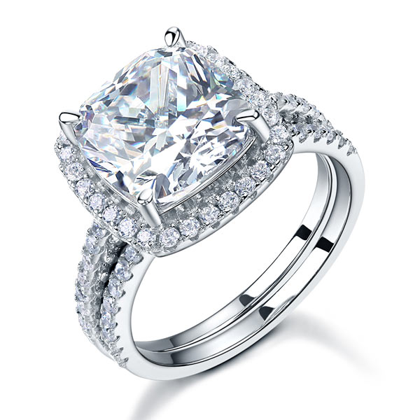 925 Sterling Silver 2 Pcs Wedding Engagement Ring Set 5 Ct Simulated Diamond XFR8205