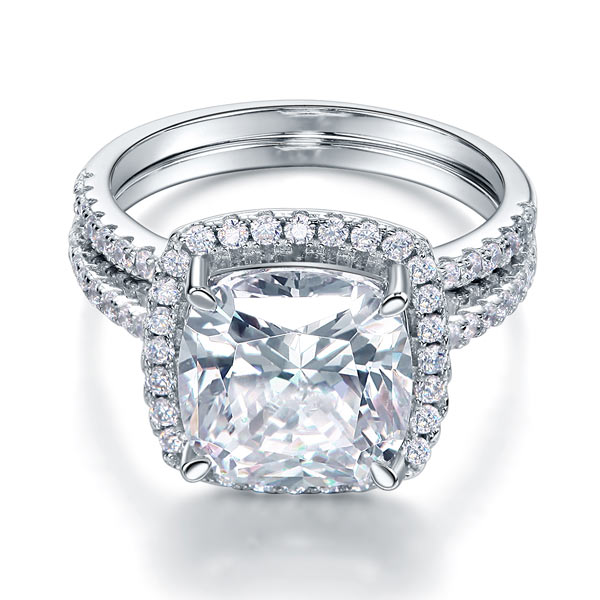 925 Sterling Silver 2 Pcs Wedding Engagement Ring Set 5 Ct Simulated Diamond XFR8205