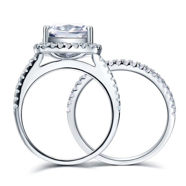 925 Sterling Silver 2 Pcs Wedding Engagement Ring Set 5 Ct Simulated Diamond XFR8205