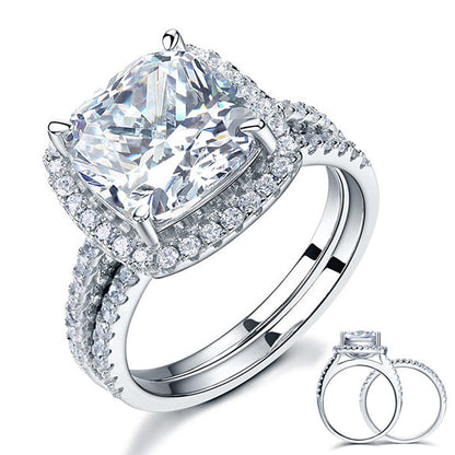 925 Sterling Silver 2 Pcs Wedding Engagement Ring Set 5 Ct Simulated Diamond XFR8205