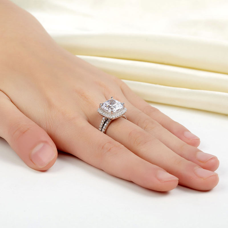 925 Sterling Silver 2 Pcs Wedding Engagement Ring Set 5 Ct Simulated Diamond XFR8205