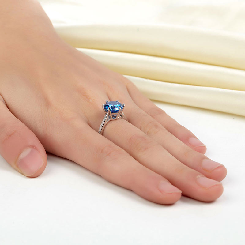 925 Sterling Silver Wedding Engagement Ring 3 Carat Blue Simulated Diamond Jewelry XFR8211