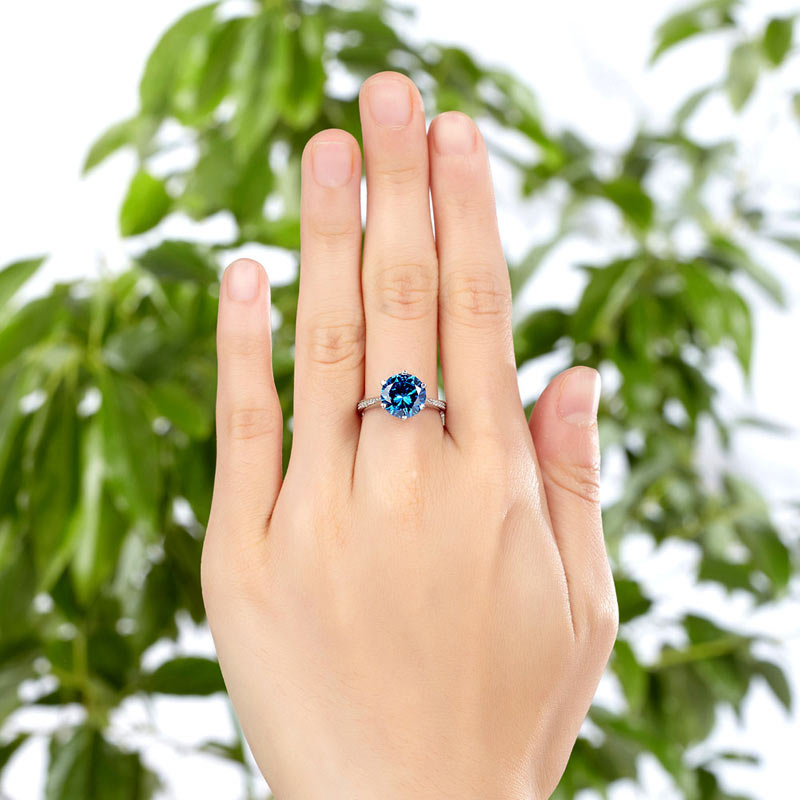 925 Sterling Silver Wedding Engagement Ring 3 Carat Blue Simulated Diamond Jewelry XFR8211