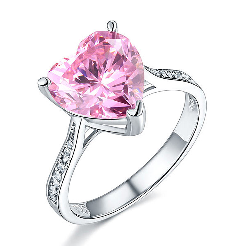 925 Sterling Silver Bridal Engagement Ring 3.5 Carat Heart Pink Simulated Diamond Jewelry XFR8216