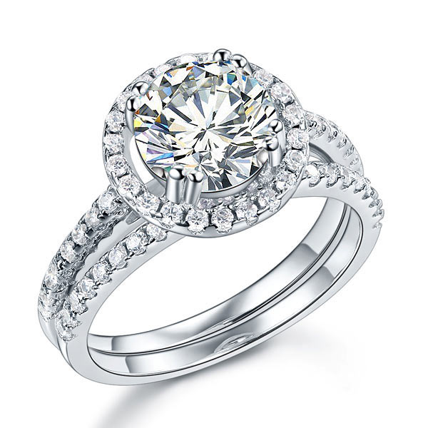 925 Sterling Silver Wedding Halo Ring Set 2 Carat Simulated Diamond XFR8218