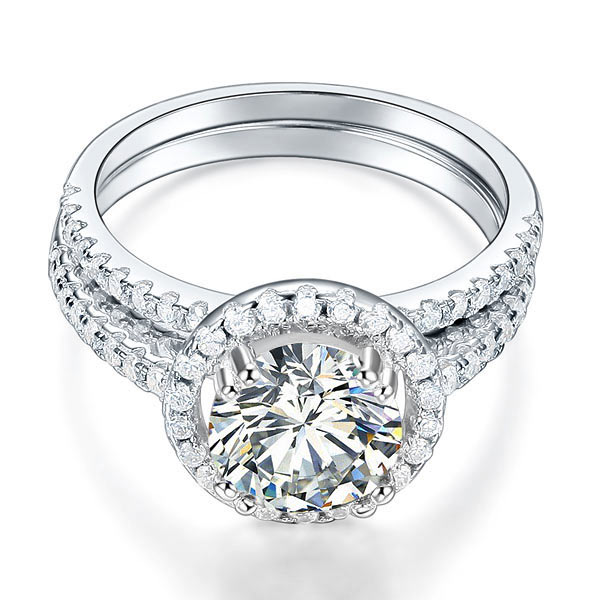 925 Sterling Silver Wedding Halo Ring Set 2 Carat Simulated Diamond XFR8218