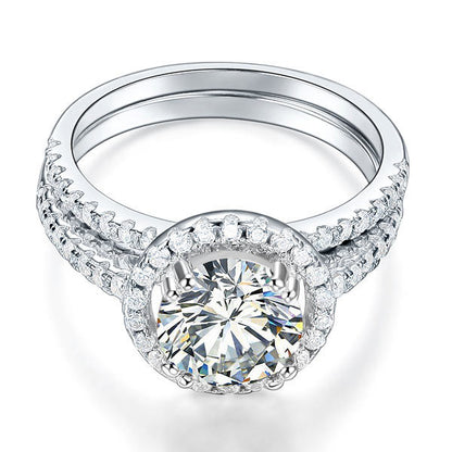 925 Sterling Silver Wedding Halo Ring Set 2 Carat Simulated Diamond XFR8218