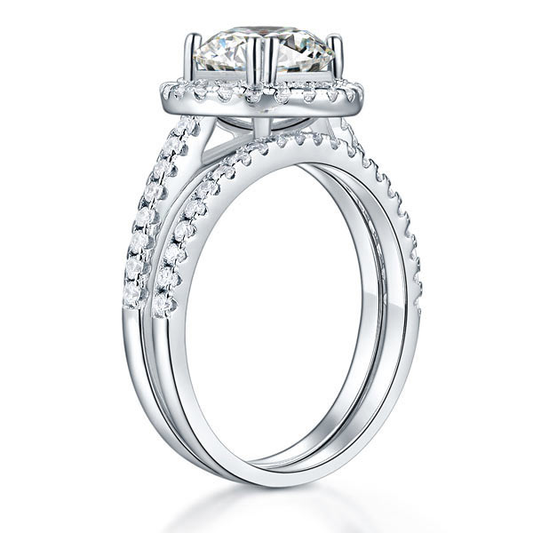 925 Sterling Silver Wedding Halo Ring Set 2 Carat Simulated Diamond XFR8218