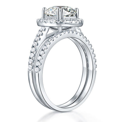 925 Sterling Silver Wedding Halo Ring Set 2 Carat Simulated Diamond XFR8218