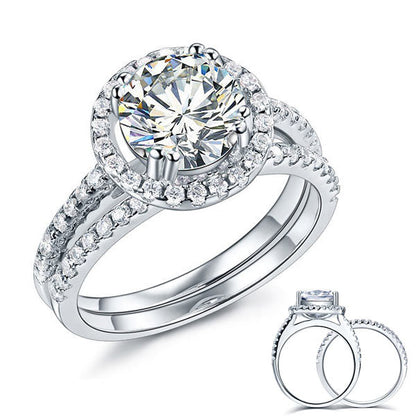 925 Sterling Silver Wedding Halo Ring Set 2 Carat Simulated Diamond XFR8218