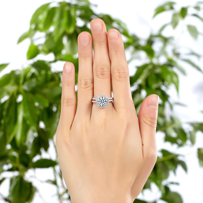 925 Sterling Silver Wedding Halo Ring Set 2 Carat Simulated Diamond XFR8218
