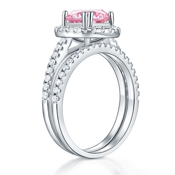 925 Sterling Silver Wedding Engagement Halo Ring Set 2 Carat Pink Simulated Diamond Wedding Jewelry XFR8220