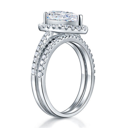 Solid Sterling 925 Silver Bridal Wedding Promise Engagement Ring Set 2 Ct Pear Jewelry XFR8224